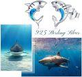 wholesale 925 Sterling Silver Shark Stud Earrings with Blue Opal Stone for Women and Girls Animal  Ideas-0-1