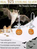 wholesale 925 Sterling Silver Gothic Bat Pumpkin Earrings with Hypoallergenic Hook – Halloween Jewelry Gift (21x12mm)-0-5