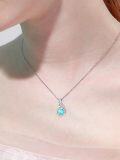 wholesale 925 Sterling Silver & White Gold Plated Turquoise Stone Pendant Necklace with Cubic Zirconia Swirl Design-0-3