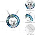wholesale 925 Sterling Silver Blue Crystal Circle with Pig Charm Pendant Necklace for Women and Girls Gifts-0-5