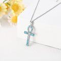 wholesale 925 Sterling Silver Turquoise Inlay Ankh Cross Pendant Necklace Religious s for Women and Men-0-3
