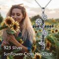wholesale 925 Sterling Silver Daisy Flower Black Crystal Cross Pendant Necklace for Women-0-2