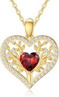 wholesale 14K Gold Heart-Shaped Garnet and Diamond Tree of Life Pendant Necklace - 20 Inches Chain Length-0-0