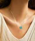wholesale 925 Sterling Silver Turquoise Heart-Shaped 4-Leaf Clover Pendant Necklace-0-1