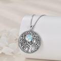 wholesale 925 Sterling Silver Tree of Life Pendant with Blue Moonstone and Owl Design Necklace-0-3