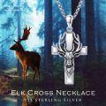 wholesale 925 Sterling Silver &  Antlered Deer Head Cross Pendant Necklace-0-4