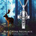 wholesale 925 Sterling Silver Deer Head Cross Pendant Necklace-0-4