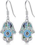 wholesale 925 Sterling Silver Abalone Shell Blue Crystal Evil Eye Hamsa Chakra Drop Earrings Hand of Fatima s for Women Girls-0-0