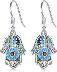 wholesale 925 Sterling Silver Abalone Shell Blue Crystal Evil Eye Hamsa Chakra Drop Earrings Hand of Fatima s for Women Girls-Evil Eye