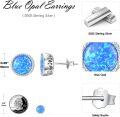 wholesale 925 Sterling Silver Blue Opal Round Heart Engraved Stud Earrings 10mm for Women Gift-0-4