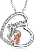 wholesale 925 Sterling Silver Heart-Shaped Giraffe Pendant Necklace with Cubic Zirconia for Women-0-0