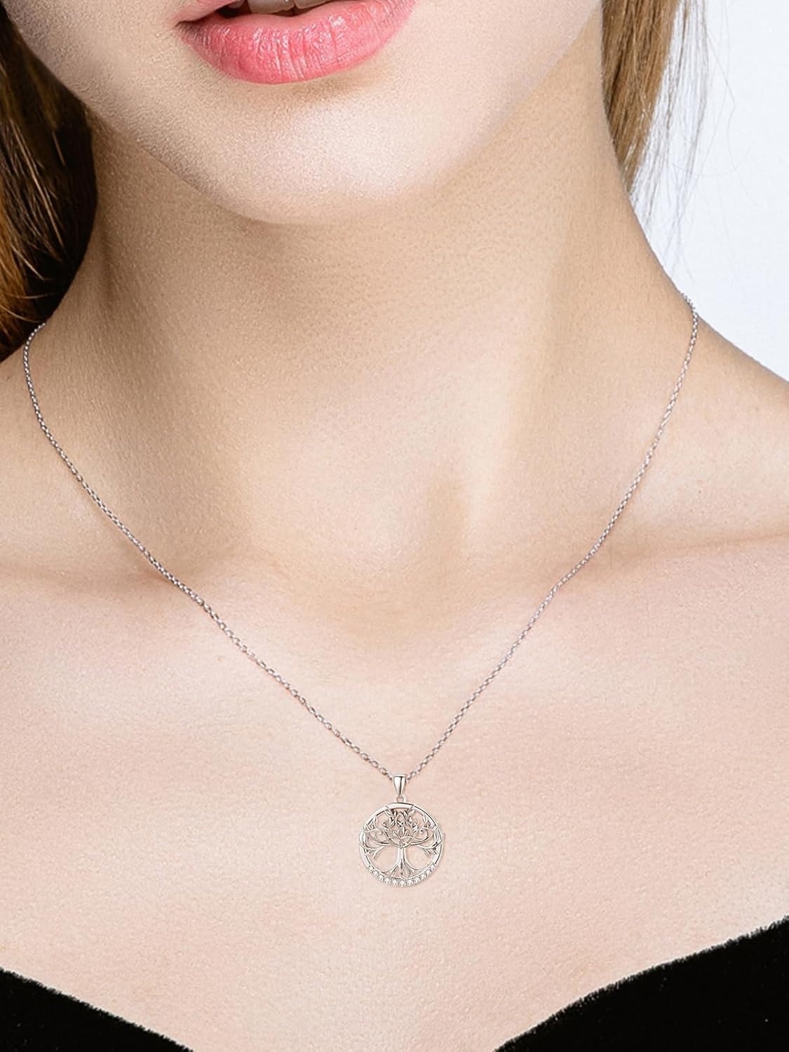 wholesale 925 Sterling Silver Round Cut Opal & Garnet Tree Of Life CZ Pendant Necklace 45cm Chain-0-2