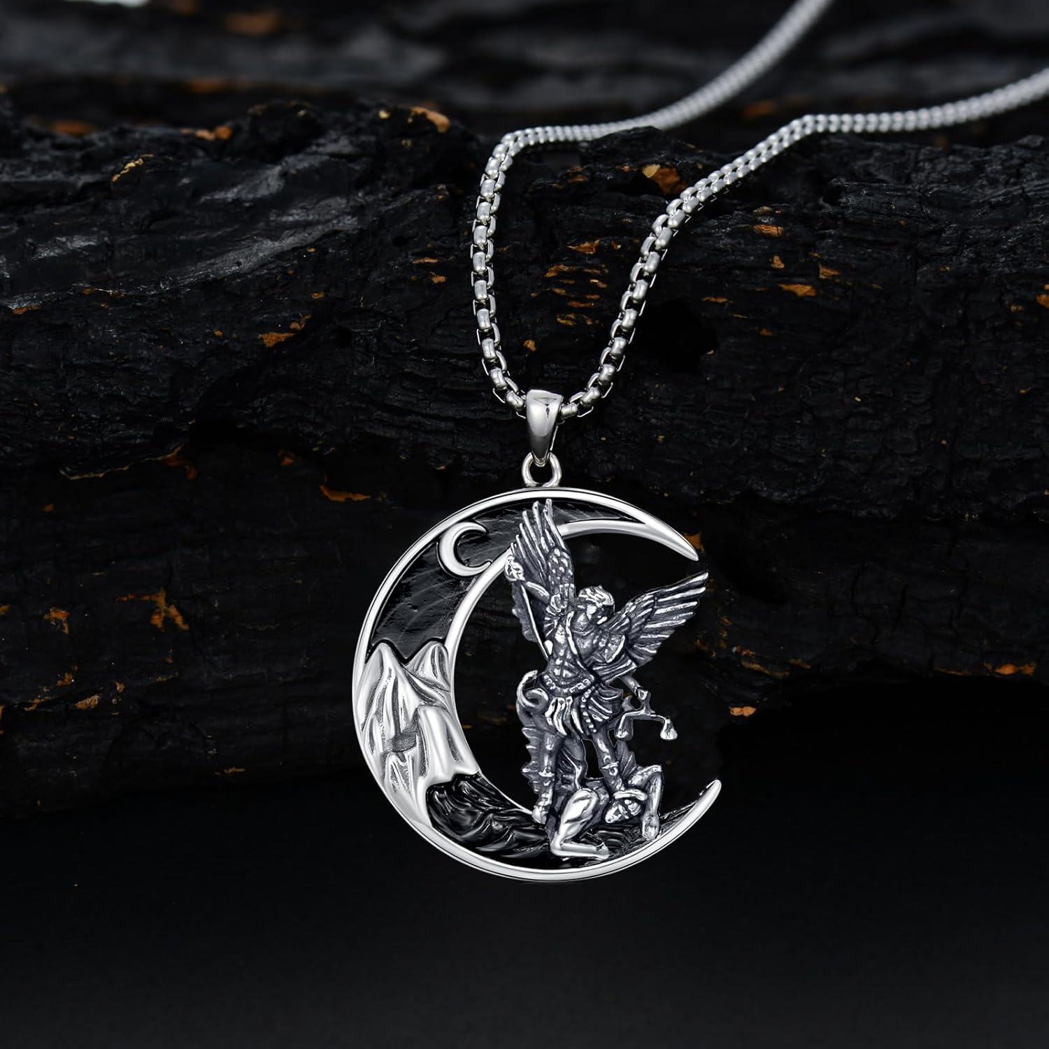  Sterling Silver Black Moon Mountain Pendant Goth Jewelry for Men Women -0-3