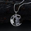 wholesale 925 Sterling Silver Gothic Angel on Crescent Moon Pendant Necklace for Men & Women-0-2
