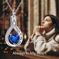wholesale 925 Sterling Silver Tear Drop Urn Necklace with Blue Heart and Paw Print Charm for Pet Ashes Jewelry-0-1