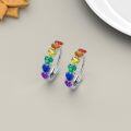 wholesale 925 Sterling Silver Rainbow Heart-Shaped Gemstone Huggie Hoop Earrings for Women-0-2