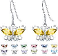 wholesale 925 Sterling Silver Cubic Zirconia 12 Birthstone Butterfly Dangle Earrings-11-Nov.
