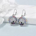 wholesale 925 Sterling Silver Tree of Life Cat Earrings with Rainbow Crystal and Black Stone Leverback Earings Gift for Her-0-7
