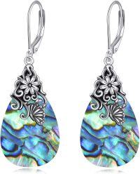 wholesale 925 Sterling Silver Butterfly & Flower Abalone Shell Drop Earrings with Leverbacks-E-Abalone Butterfly