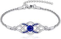 wholesale 925 Sterling Silver Irish Birthstone Celtic Knot Infinity Bracelet-09-Sept-Sapphire
