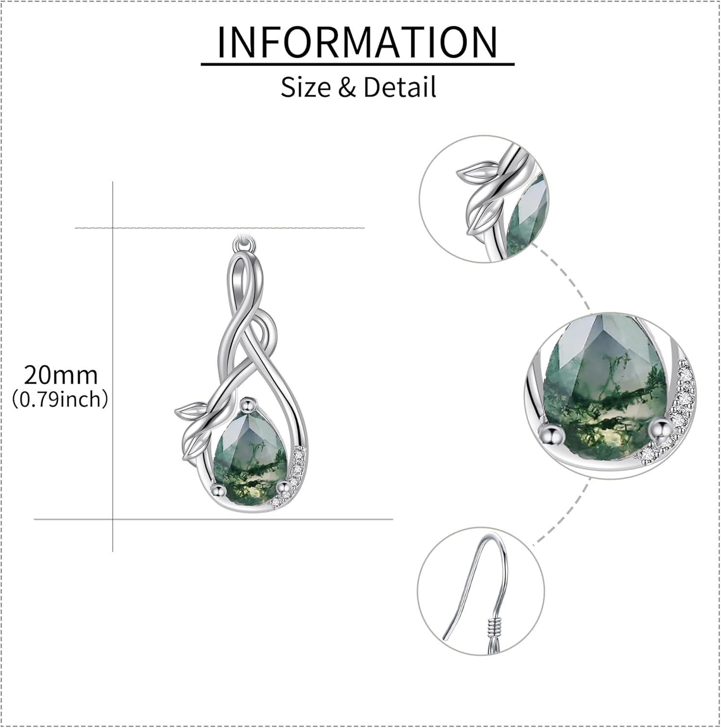 wholesale 925 Sterling Silver Moss Agate Palm Tree Leaf Drop Earring-0-3