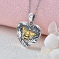 wholesale 925 Sterling Silver Oxidized Photo Locket Necklace w/ Gold Honeybee & Flowers - Gifts for Her-0-4