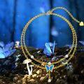 wholesale 14K Gold Blue Opal Butterfly Pearl Charm Ankle Anklet for Women Girls (7-9 inch)-0-2