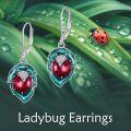 wholesale 925 Sterling Silver Ladybug Green Enamel Drop Earrings for Women-0-3