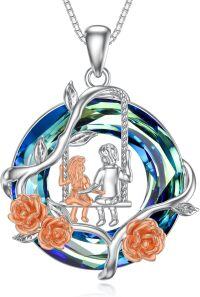 wholesale TOUPOP Gifts For Sister From Brother Sterling Silver Rose Flower Pendant Necklace Brother And Sister Blue Crystal Jewelry Jewelry Christmas Birthday Gifts For Sister From Brother -undefined