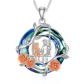TOUPOP Sterling Silver Blue Crystal Rose Pendant Necklace-0-0