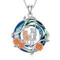 TOUPOP Sterling Silver Blue Crystal Rose Pendant Necklace-0-0