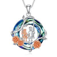 TOUPOP Sterling Silver Blue Crystal Rose Pendant Necklace-undefined