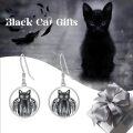 wholesale 925 Sterling Silver Angel Cat Drop Earrings with Black Enamel and Wings - Halloween Gift for Girls & Women-0-2