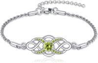 wholesale 925 Sterling Silver Irish Birthstone Celtic Knot Infinity Bracelet-08-Aug-Peridot
