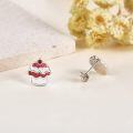 wholesale 925 Sterling Silver Cupcake Stud Earrings with Red Glitter Topper and White Frosting Design-0-2