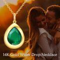 wholesale 14K Gold Green Emerald Teardrop Pendant Necklace for Women Birthdays Gifts-0-2