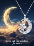 wholesale 925 Sterling Silver Moissanite Crescent & Star Pendant Necklace for Women-0-1
