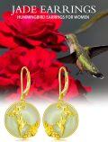 wholesale 14K Gold Plated Sterling Silver Round Natural Jade Earrings for Women-0-8