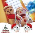 wholesale 925 Sterling Silver Metal Christmas Cat Earrings with Red Hat and Bow Tie Gift for Women-0-5