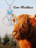 wholesale Sterling Silver Stone Highland Cow Heart Pendant Scotland Jewelry Gift-0-2