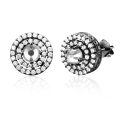 wholesale 925 Sterling Silver Round Black Plated CZ Stud Earrings for Men-0-0