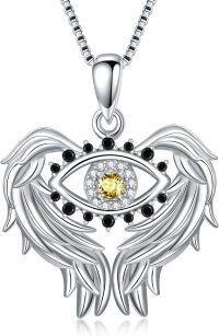 wholesale TOUPOP Evil Eye Necklace For Women Sterling Silver Angel Wings Protection Pendant Necklace With November Birthstone Topaz Amulet Jewelry Gifts For Her Women Birthday Graduation -undefined