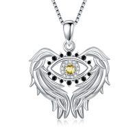 TOUPOP Sterling Silver Topaz Evil Eye Angel Wings Protection Pendant Necklace-undefined