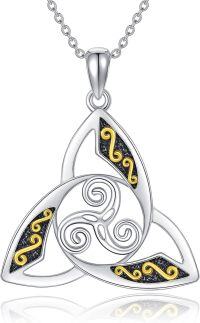 wholesale 925 Sterling Silver Triquetra Pendant Necklaces for Women - Celtic Knot Design with Black and Gold Accents Irish Lucky Charm -B