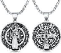 wholesale 925 Sterling Silver St Benedict Medal Pendant Necklace Protection s for Men & Women-B11-St Benedict Non-personalized