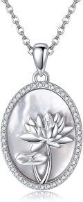 wholesale 925 Sterling Silver Lotus Flower Mother-of-Pearl Pendant Necklace for Women Gifts-0-0