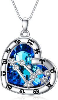 wholesale 925 Sterling Silver Blue Crystal Heart Zodiac Constellation Pendant Necklace-Leo(7.23-8.22)