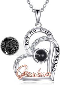 wholesale 925 Sterling Silver Heart Pendant with Black Stone & Cubic Zirconia - I Love You to the Moon and Back Gifts for Grandma Mother's Day Jewelry-To Grandma - Necklace with 100 Languages Stone-I Love You