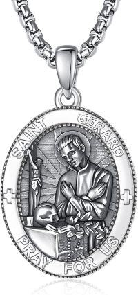 wholesale Sterling Silver Patron Saint Medal Amulet Necklace for Men 2 5mm 22 +2 Chain-A35-Saint Gerard