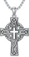 wholesale Silver Celtic Cross Pendant Necklace for Men with 2 5mm 22 +2 Adjustable Rolo Chain-0-0